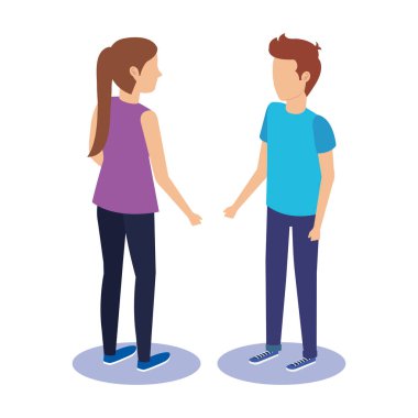 Çift avatarlar karakter konuşurken illüstrasyon tasarım vektör