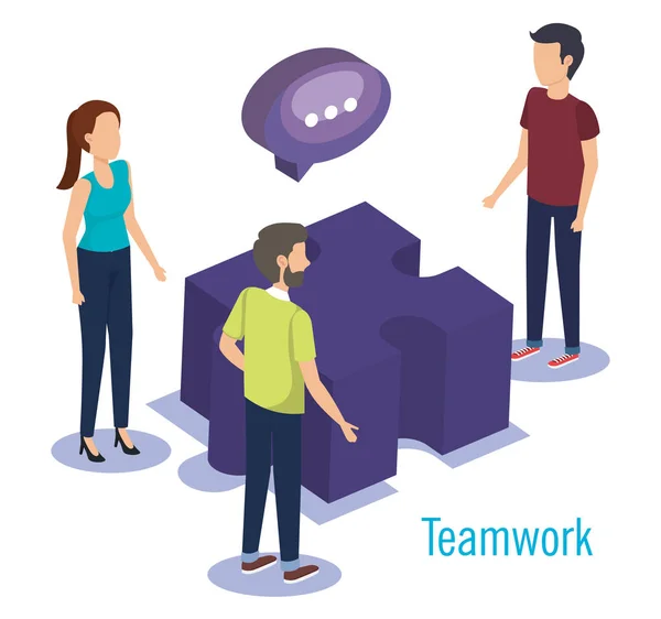 Group of people teamwork with puzzle game — Stock Vector