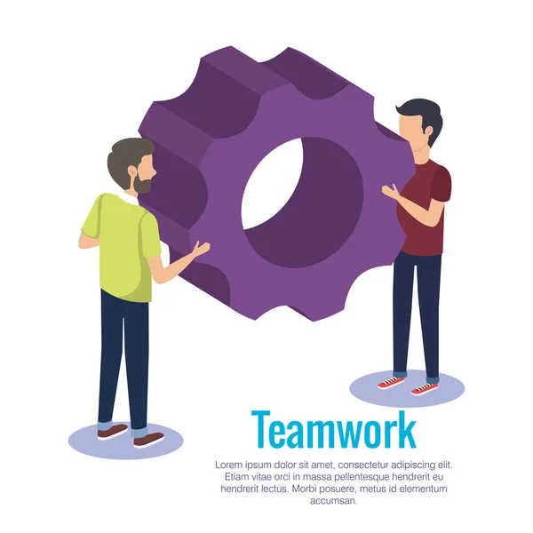 Couple teamwork with gears — Stock Vector