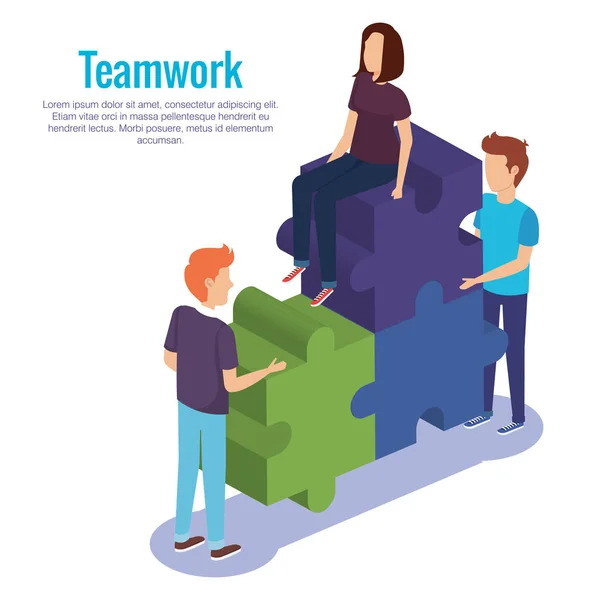 People teamwork with puzzle pieces — Stock Vector