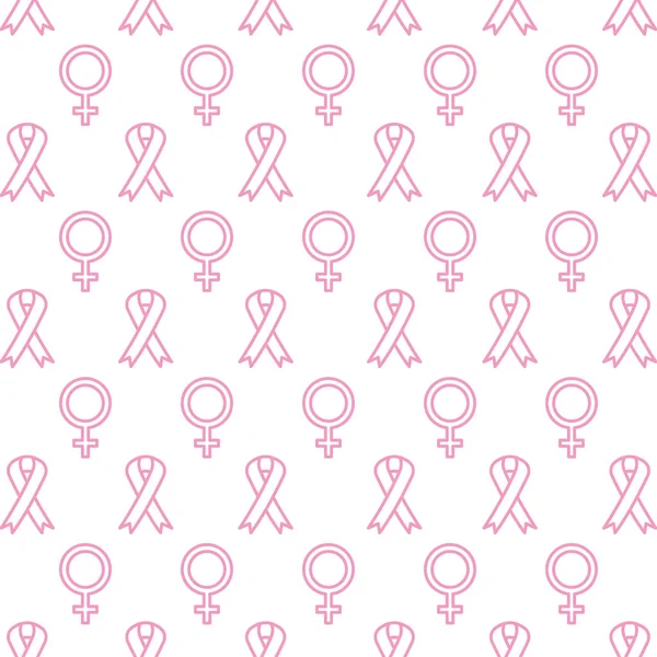 Female gender and ribbon pink breast cancer pattern — Stock Vector