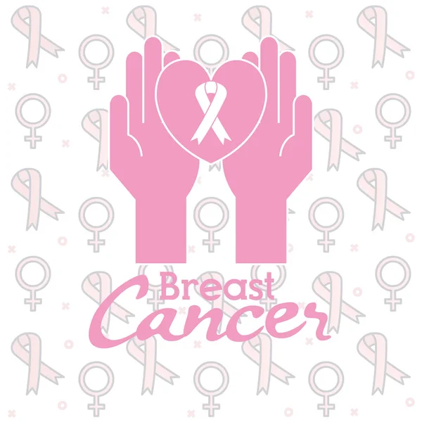 Hands with ribbon breast cancer — Stock Vector