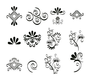 Victoria ve çiçek tek renkli Icons set