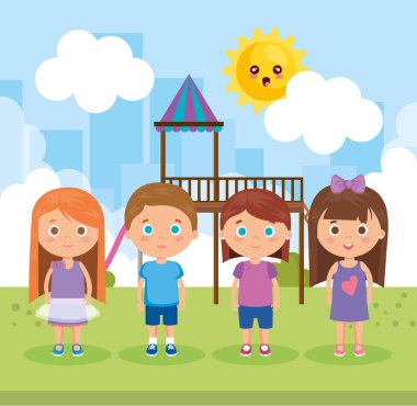 Grup içinde park karakterleri küçük çocuk