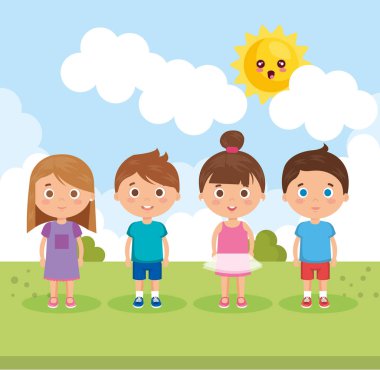 Grup içinde park karakterleri küçük çocuk