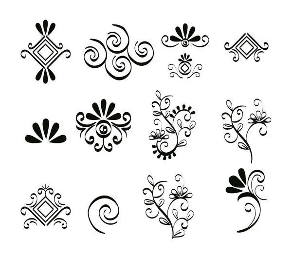 Set victorian and floral monochrome icons — Stock Vector