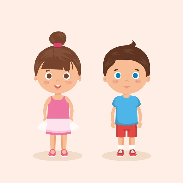 Couple little kids characters — Stock Vector