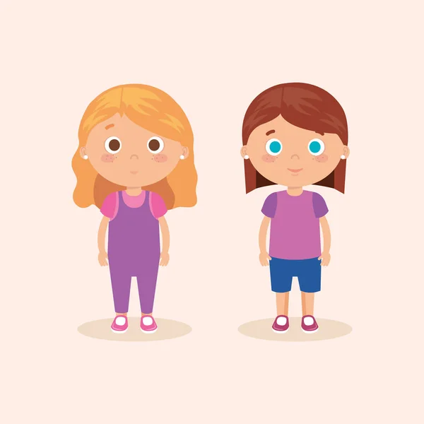 Couple de personnages de petites filles — Image vectorielle