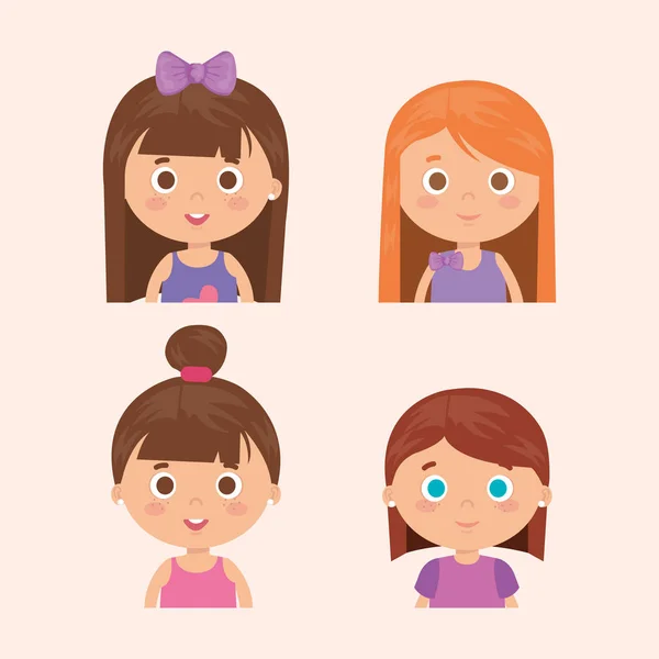 Group of little girls characters — Stock Vector