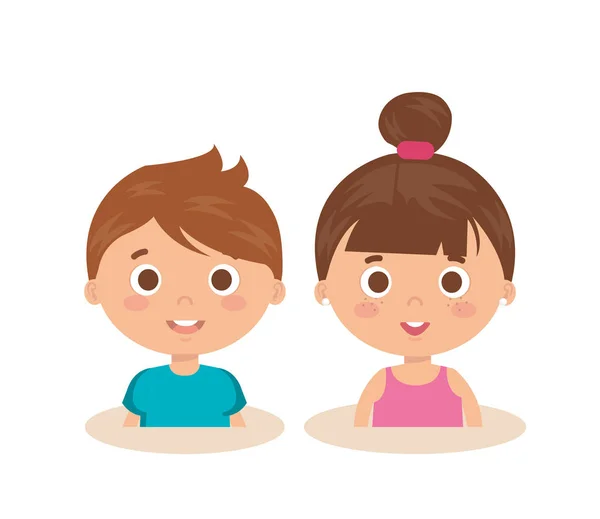 Pareja niños pequeños personajes — Vector de stock