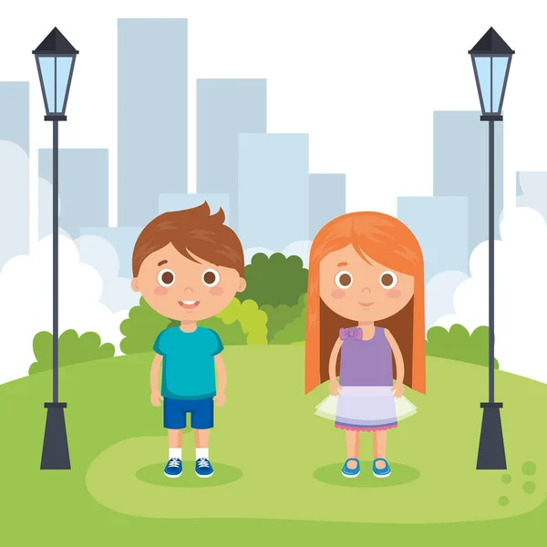Para małe dzieci w postaci parku — Wektor stockowy