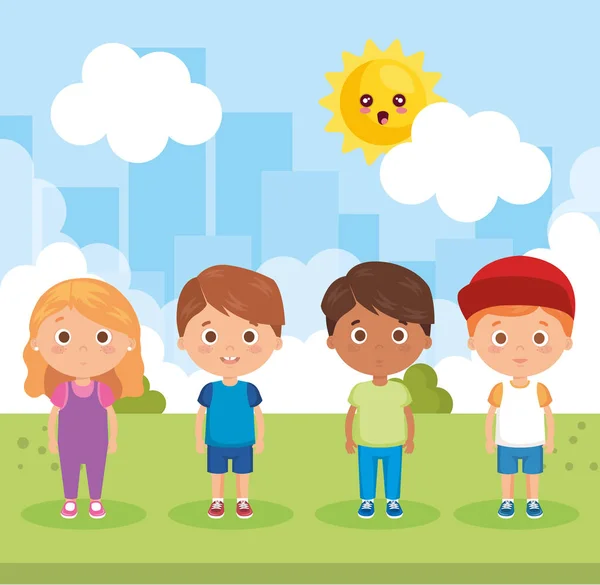 Groupe de petits enfants dans les personnages du parc — Image vectorielle