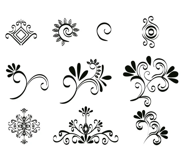 Set victorian and floral monochrome icons — Stock Vector