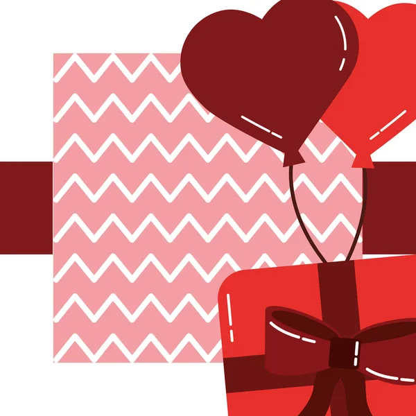 Día San Valentín Amor Regalo Caja Globos Corazones Romántico Vector — Archivo Imágenes Vectoriales
