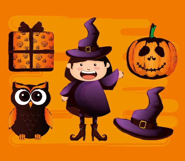 Heureux jeu de cartes halloween icônes — Image vectorielle