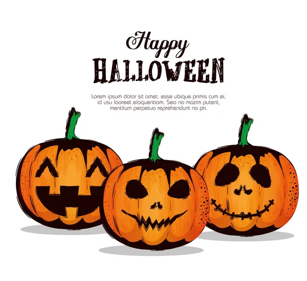 Carte d'Halloween heureuse avec motif de citrouilles — Image vectorielle