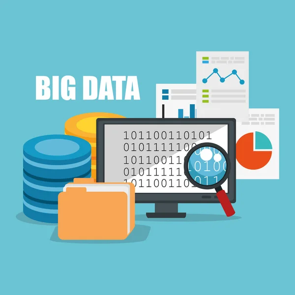 Komputer stacjonarny z ikony danych big data — Wektor stockowy