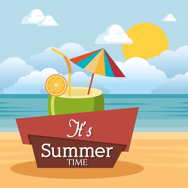 Horário de verão com coquetel de coco —  Vetores de Stock