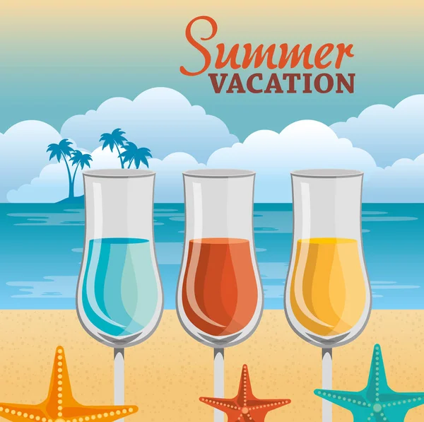 Vacaciones de verano playa con iconos — Vector de stock