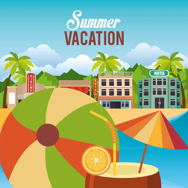 Lato wakacje plaży z ikonami — Wektor stockowy