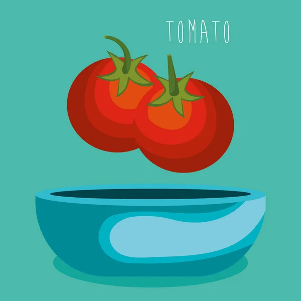 Färska tomater i skål vegetarianmat — Stock vektor