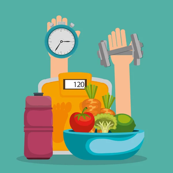 Iconos de la alimentación saludable y fitness — Vector de stock