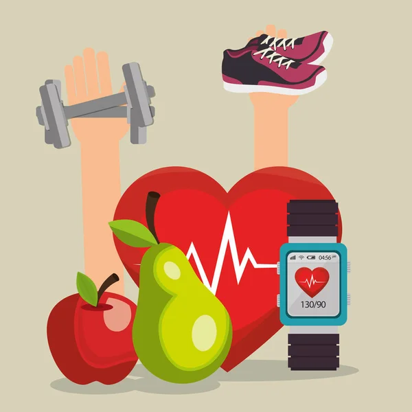 Smartwatch with healthy lifestyle icons — Stock Vector