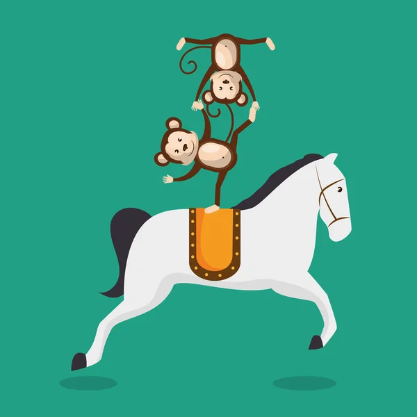 Majmok és a lovak circus megjelenítése — Stock Vector