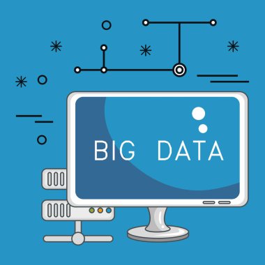 büyük veri simgeleri ile masaüstü bilgisayar