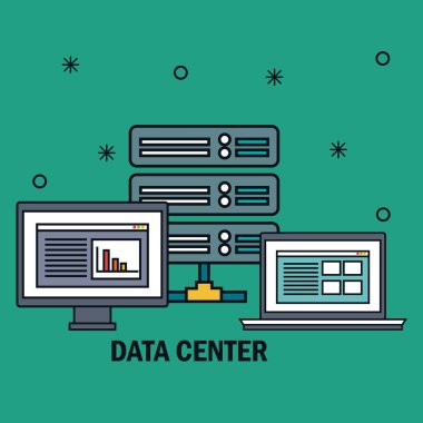 veri merkezi simgeler vektör çizim tasarım ile masaüstü bilgisayar