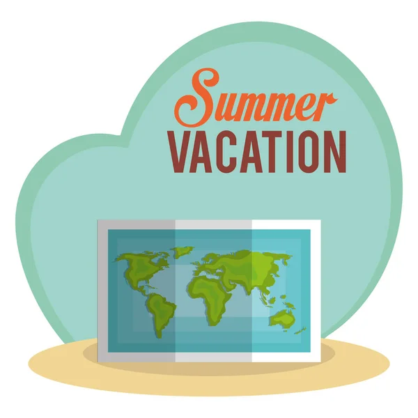 Vacaciones de verano con mapa en papel — Vector de stock