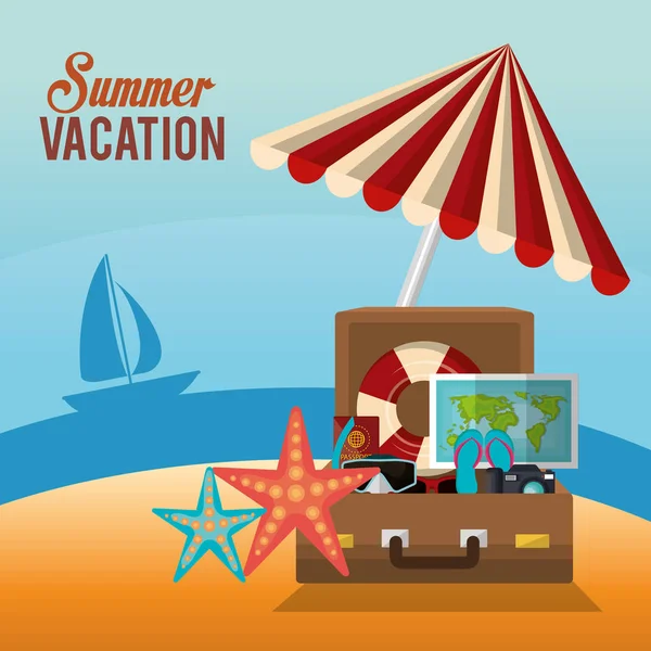 Sommar semester strand med ikoner — Stock vektor