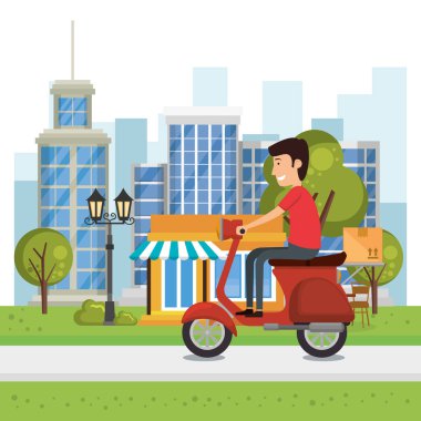 teslimat işçi motosiklet karakter ile