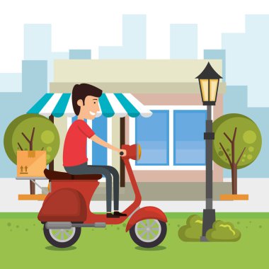 teslimat işçi motosiklet karakter ile