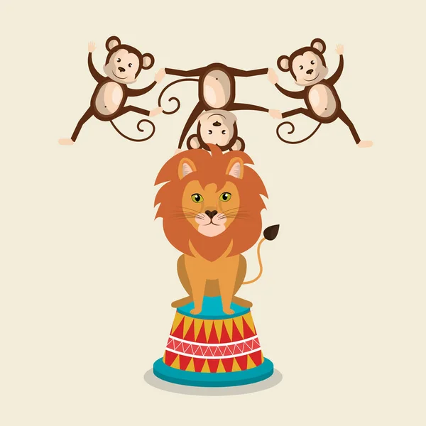 Πίθηκοι και τσίρκο δείχνουν λιοντάρι — Διανυσματικό Αρχείο
