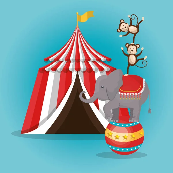 Espectáculo de circo de monos y elefantes — Vector de stock