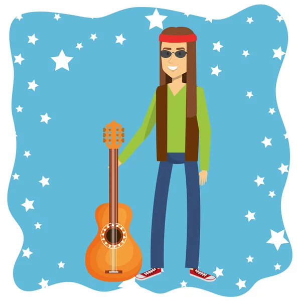 Man hippie with guitar lifestyle character — Stock Vector