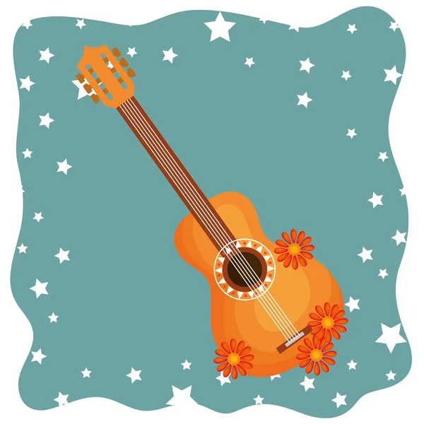 Guitar with flowers hippie culture — Stock Vector