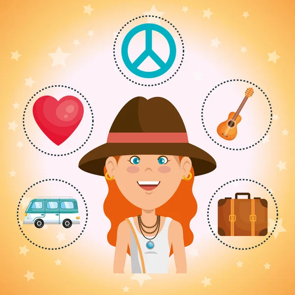 Woman hippie lifestyle characters — Stock Vector