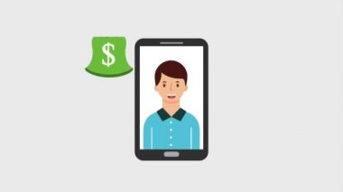 Smartphone insan ve para çantaları Doları