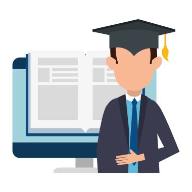 bilgisayar ve ebook ile mezun öğrenci