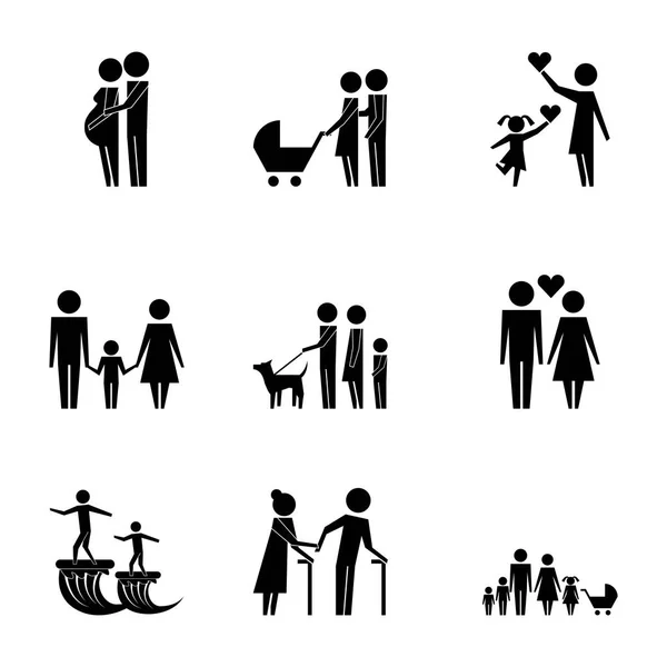 Family protection pictogram parents grandparents kids — Stock Vector