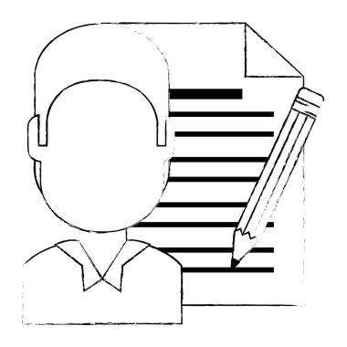 belge ve kalem ile genç adam