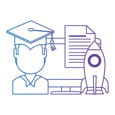 bilgisayar ve roket ile mezun öğrenci