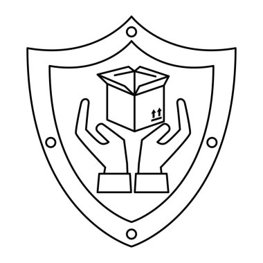 kutu karton ve elleri koruma vektör illüstrasyon tasarımı ile kalkan