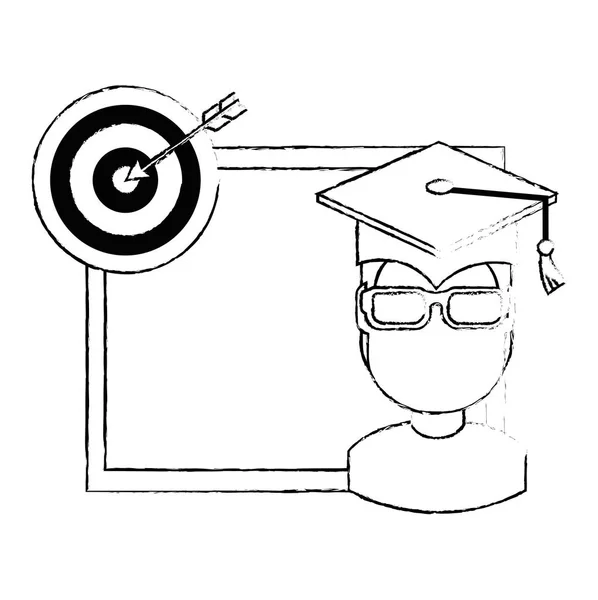 Étudiant diplômé avec tableau et cible — Image vectorielle