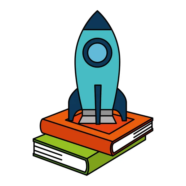 Apilar libros de texto con cohete — Archivo Imágenes Vectoriales