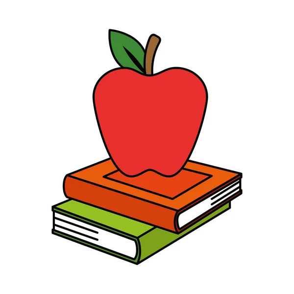 Pile text books and apple — Stock Vector