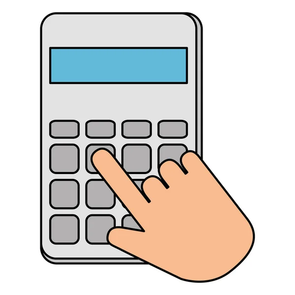 Manos con calculadora matemáticas icono aislado — Vector de stock