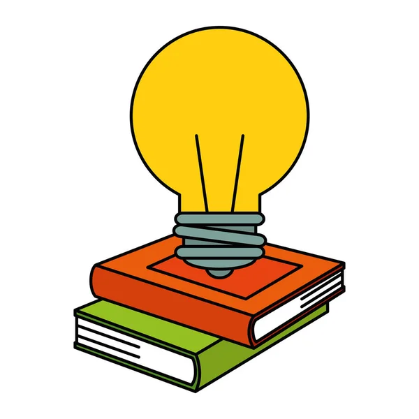 Pilha de livros de texto com lâmpada — Vetor de Stock